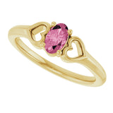 14K Gold Oval Natural Pink Tourmaline Youth Heart Ring - Yellow Gold - view 5