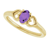 14K Gold Oval Natural Amethyst Youth Heart Ring - Yellow Gold - view 5