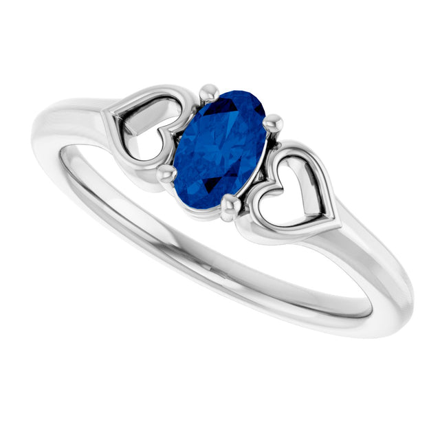 Platinum Oval Natural Blue Sapphire Youth Heart Ring - view 5