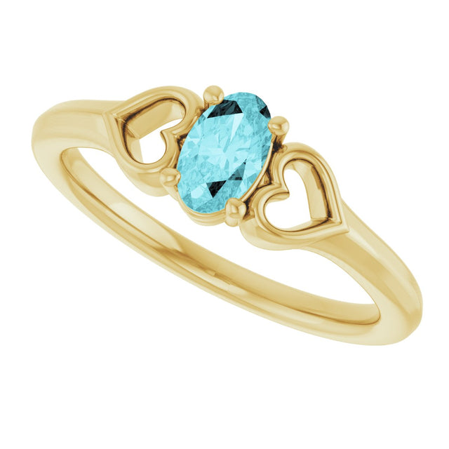 14K Gold Oval Natural Blue Zircon Youth Heart Ring - Yellow Gold - view 5