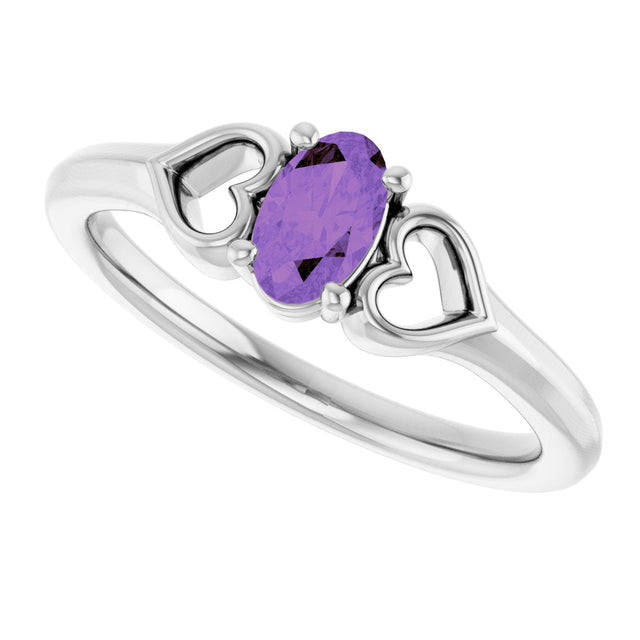 Platinum Oval Natural Amethyst Youth Heart Ring - view 5