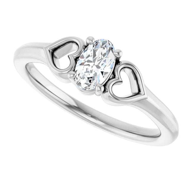 Platinum Oval Natural White Sapphire Youth Heart Ring - view 5