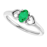 14K Gold Oval Lab-Grown Emerald Youth Heart Ring - White Gold - view 5
