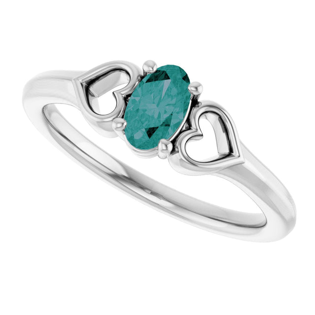 Platinum Oval Lab-Grown Alexandrite Youth Heart Ring - view 5