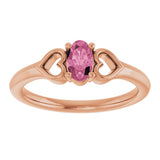 14K Gold Oval Natural Pink Tourmaline Youth Heart Ring - Rose Gold - view 3