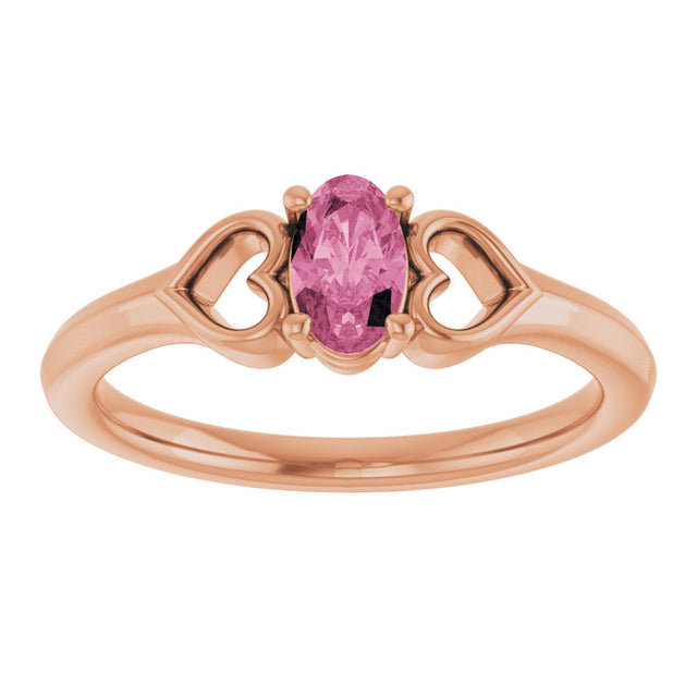14K Gold Oval Natural Pink Tourmaline Youth Heart Ring - Rose Gold - view 3