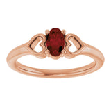 14K Gold Oval Natural Mozambique Garnet Youth Heart Ring - Rose Gold - view 3