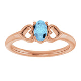 14K Gold Oval Natural Aquamarine Youth Heart Ring - Rose Gold - view 3