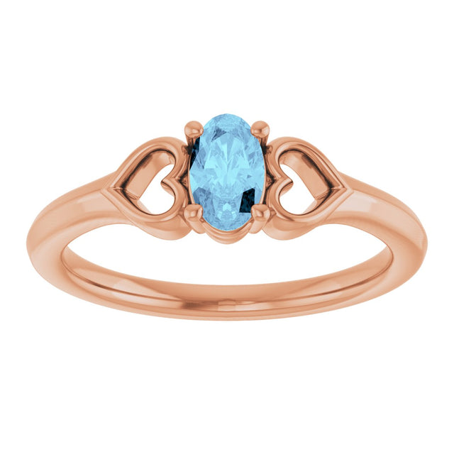 14K Gold Oval Natural Aquamarine Youth Heart Ring - Rose Gold - view 3