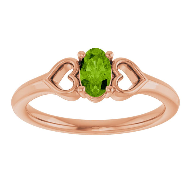 14K Gold Oval Natural Peridot Youth Heart Ring - Rose Gold - view 3