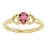 14K Gold Oval Natural Pink Tourmaline Youth Heart Ring - Yellow Gold - view 3