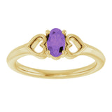 14K Gold Oval Natural Amethyst Youth Heart Ring - Yellow Gold - view 3