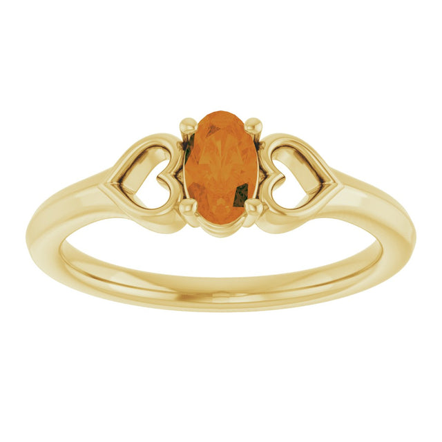 14K Gold Oval Natural Citrine Youth Heart Ring - Yellow Gold - view 3