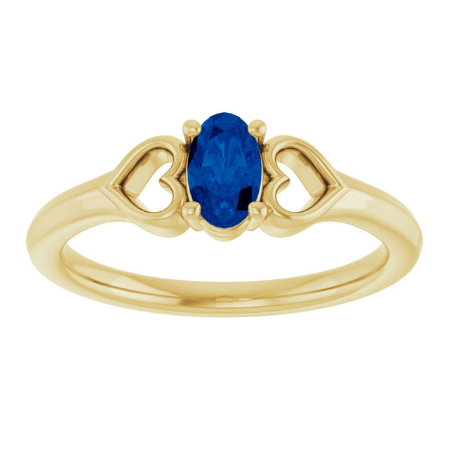 14K Gold Oval Natural Blue Sapphire Youth Heart Ring - Yellow Gold - view 3