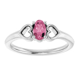 14K Gold Oval Natural Pink Tourmaline Youth Heart Ring - White Gold - view 3