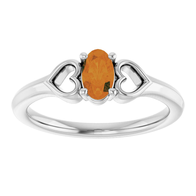 Platinum Oval Natural Citrine Youth Heart Ring - view 3
