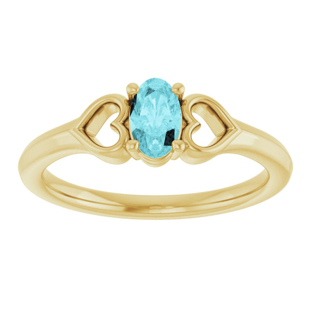 14K Gold Oval Natural Blue Zircon Youth Heart Ring - Yellow Gold - view 3