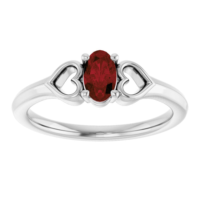 14K Gold Oval Natural Mozambique Garnet Youth Heart Ring - White Gold - view 3