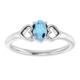 Platinum Oval Natural Aquamarine Youth Heart Ring - view 3