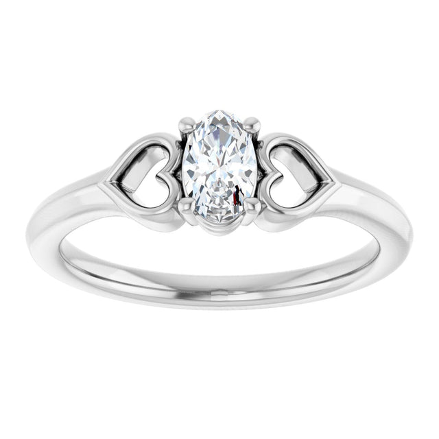 Platinum Oval Natural White Sapphire Youth Heart Ring - view 3