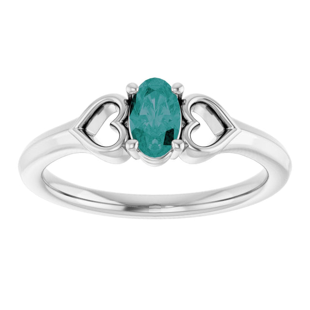 14K Gold Oval Lab-Grown Alexandrite Youth Heart Ring - White Gold - view 3