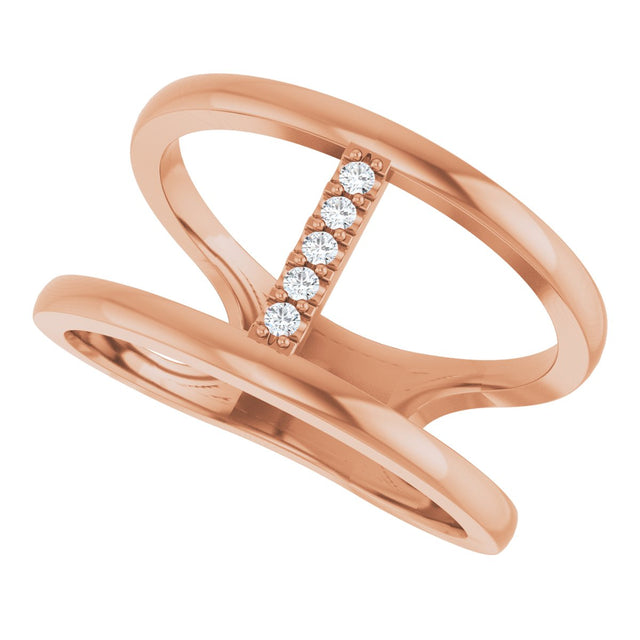 14K Gold Round Natural Diamond Negative Space Ring – 1.3mm Stones - Rose Gold - view 5
