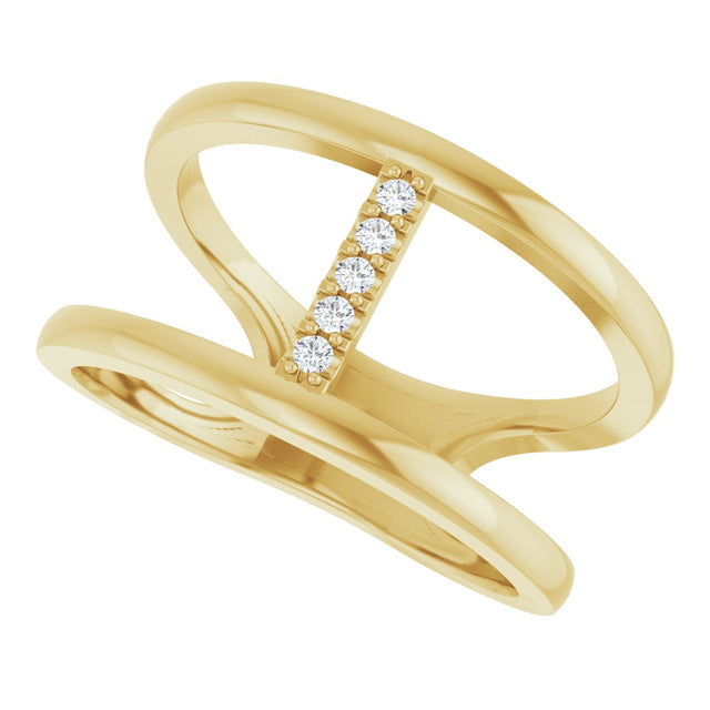 14K Gold Round Natural Diamond Negative Space Ring – 1.3mm Stones - Yellow Gold - view 5