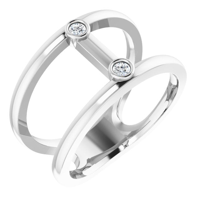 14K Gold Round Natural Diamond Two-Stone Negative Space Ring - White Gold