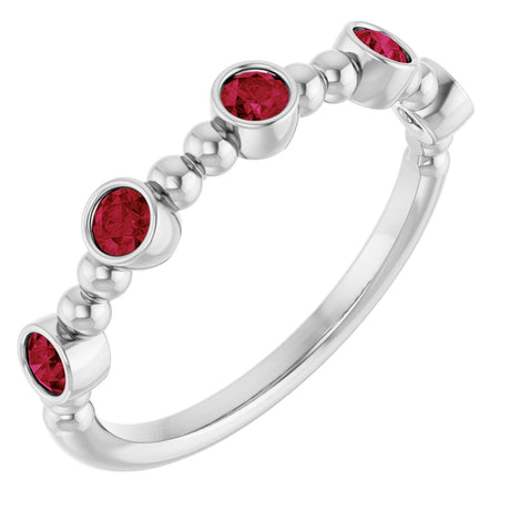 Platinum Round Natural Ruby Stackable Bead Ring – 2.5mm Stones