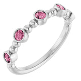 Platinum Round Natural Pink Tourmaline Stackable Bead Ring – 2.5mm Stones
