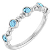 Platinum Round Natural Aquamarine Stackable Bead Ring – 2.5mm Stones