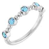 14K Gold Round Natural Aquamarine Stackable Bead Ring – 2.5mm Stones - White Gold