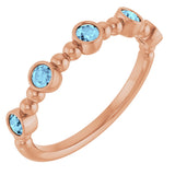 14K Gold Round Natural Aquamarine Stackable Bead Ring – 2.5mm Stones - Rose Gold