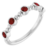 14K Gold Round Natural Mozambique Garnet Stackable Bead Ring – 2.5mm Stones - White Gold