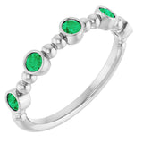 Platinum Round Lab-Grown Emerald Stackable Bead Ring – 2.5mm Stones