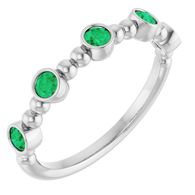 Platinum Round Lab-Grown Emerald Stackable Bead Ring – 2.5mm Stones