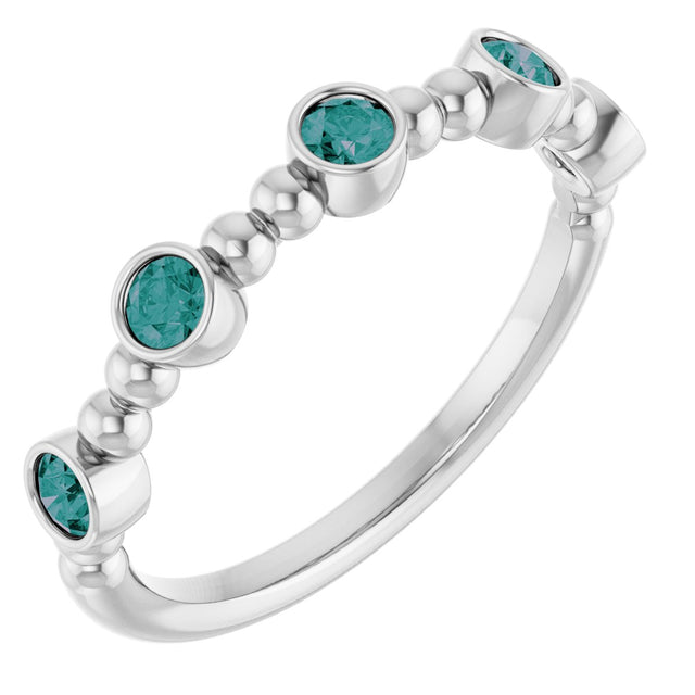 14K Gold Round Natural Alexandrite Stackable Bead Ring – 2.5mm Stones - White Gold
