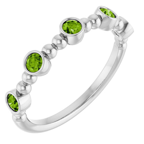 Platinum Round Natural Peridot Stackable Bead Ring – 2.5mm Stones