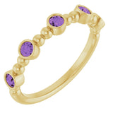 14K Gold Round Natural Amethyst Stackable Bead Ring – 2.5mm Stones - Yellow Gold