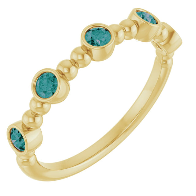 14K Gold Round Lab-Grown Alexandrite Stackable Bead Ring - Yellow Gold