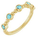 14K Gold Round Natural Blue Zircon Stackable Bead Ring – 2.5mm Stones - Yellow Gold