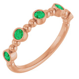 14K Gold Round Natural Emerald Stackable Bead Ring – 2.5mm Stones - Rose Gold