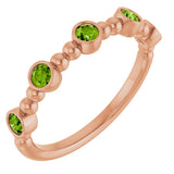14K Gold Round Natural Peridot Stackable Bead Ring – 2.5mm Stones - Rose Gold