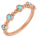 14K Gold Round Natural Blue Zircon Stackable Bead Ring – 2.5mm Stones - Rose Gold