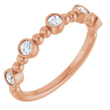 14K Gold Round Natural Diamond Stackable Bead Ring – 2.5mm Stones - Rose Gold
