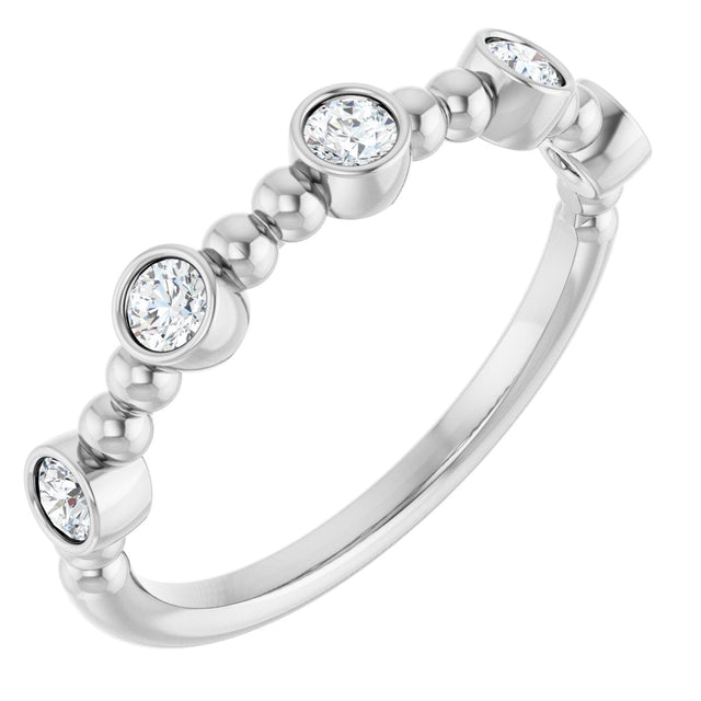 Platinum Round Natural Diamond Stackable Bead Ring – 2.5mm Stones