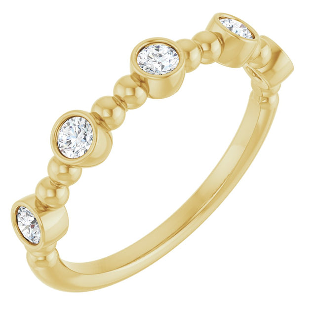 14K Gold Round Natural Diamond Stackable Bead Ring – 2.5mm Stones - Yellow Gold