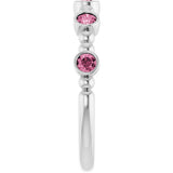 Platinum Round Natural Pink Tourmaline Stackable Bead Ring – 2.5mm Stones - view 4