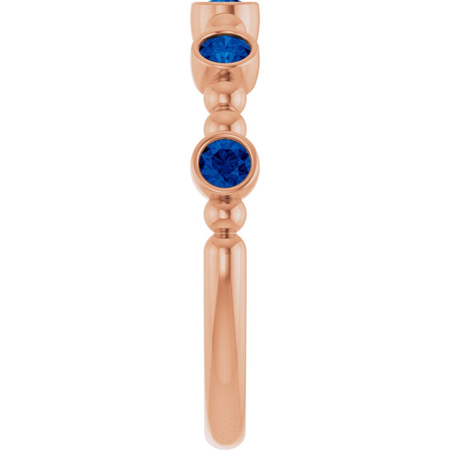 14K Gold Round Natural Blue Sapphire Stackable Bead Ring – 2.5mm Stones - Rose Gold - view 4