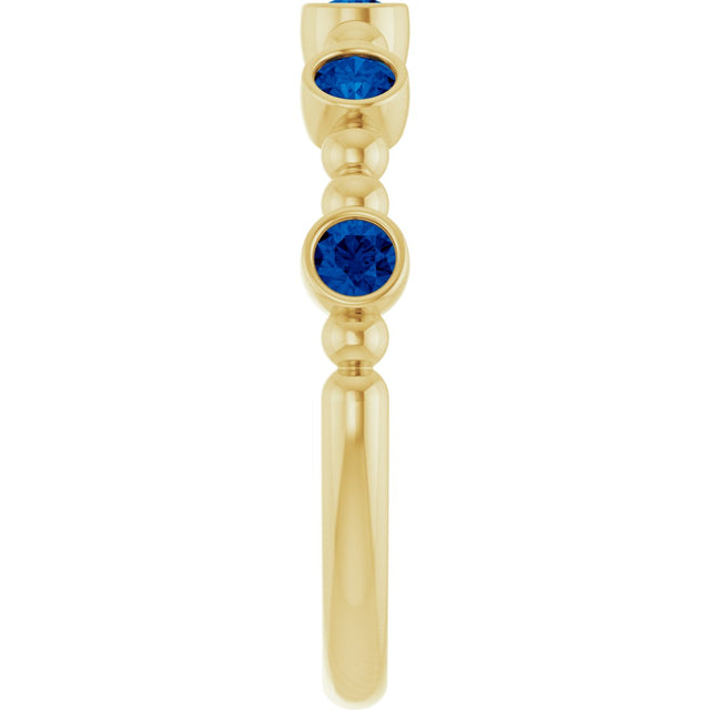 14K Gold Round Lab-Grown Blue Sapphire Stackable Bead Ring - Yellow Gold - view 4